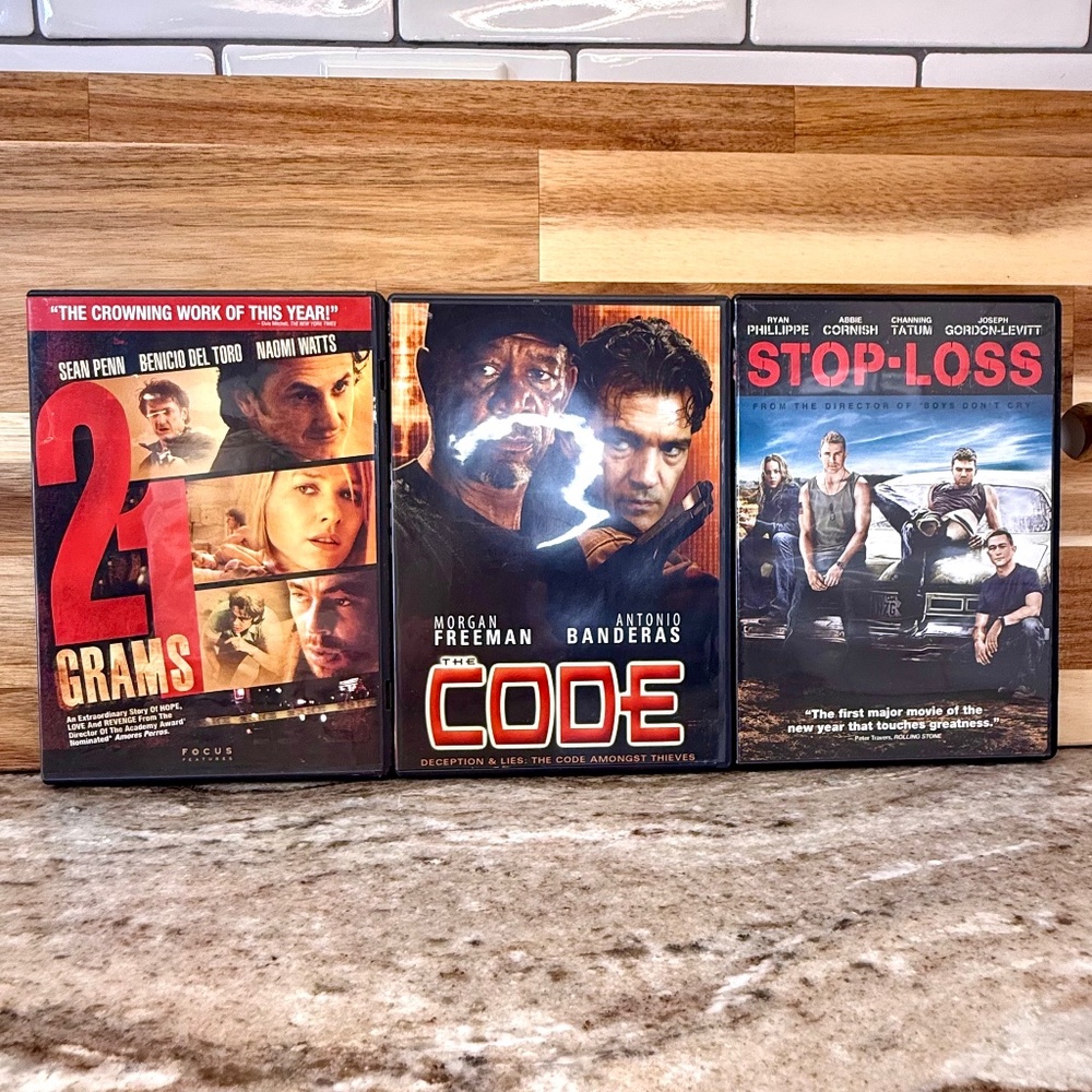 🎥 Thriller & Drama 3 DVD Bundle – 21 Grams, The Code, Stop‑Loss 🎥